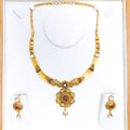 Paisley Accented Oxidized Floral 22k Gold Necklace Set