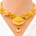 Delightful Engraved Floral Drop 22k Gold Necklace Set