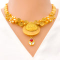 Delightful Engraved Floral Drop 22k Gold Necklace Set