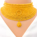 22k-gold-Classic Ornate Leaf Accented Choker Set