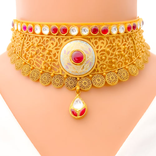 22k-gold-Exclusive Enameled Netted Choker Set