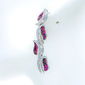 Graceful Ruby Leaf Adorned Diamond Earrings