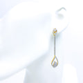 Elongated Diamond + 18k Gold Hanging Leaf Earrings