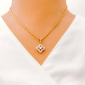 Rose Gold Diamond + 18k Gold Clover Pendant