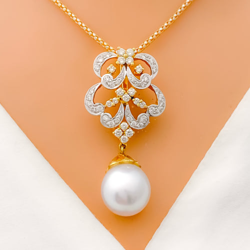Elegant Pearl Drop Diamond + 18k Gold Pendant