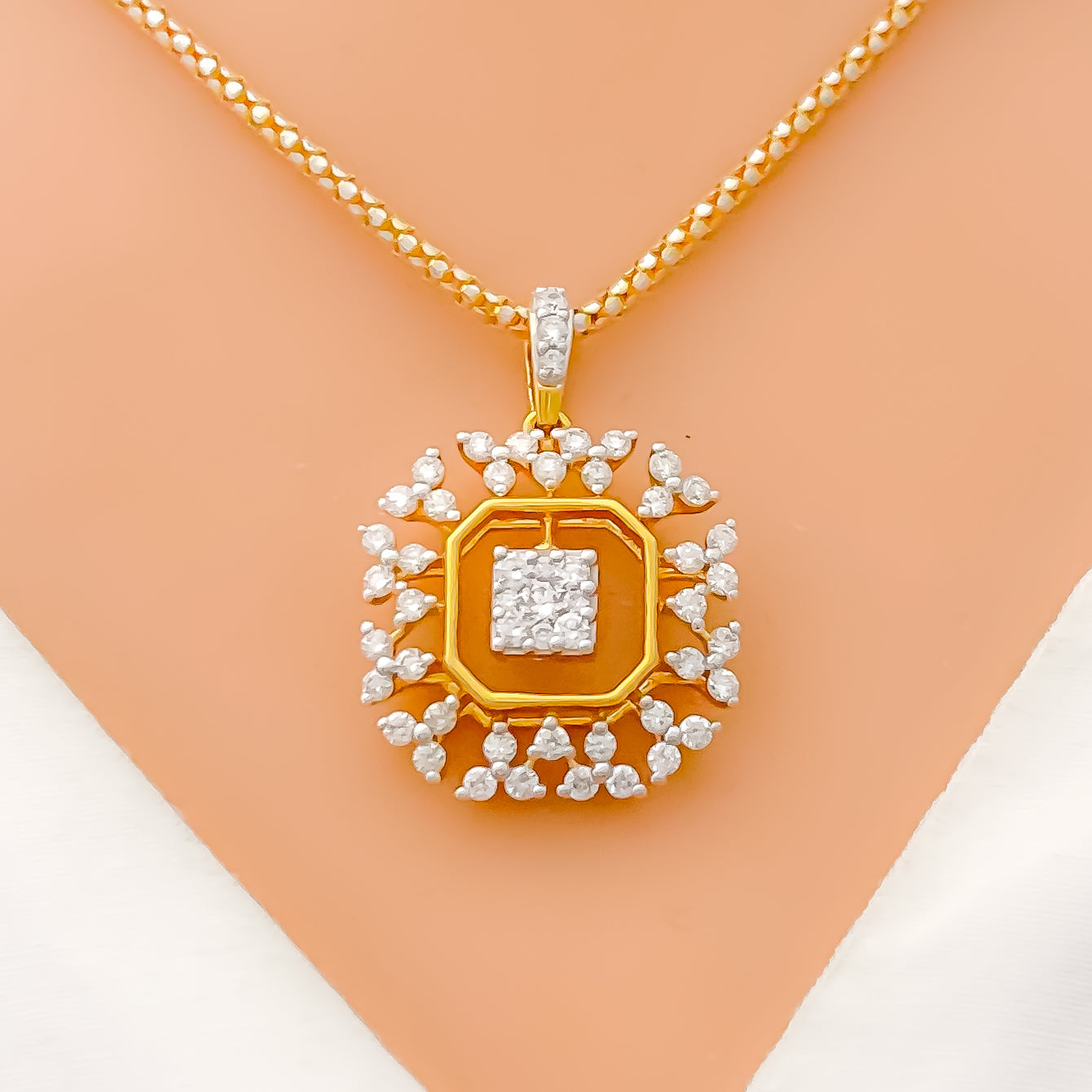 Buy Classic Diamond Necklace, 2 Cts Round Brilliant Cut Diamond Simulant  Pendant, Unique Square Halo Design, White Gold Plated Sterling Silver  Online in India - Etsy