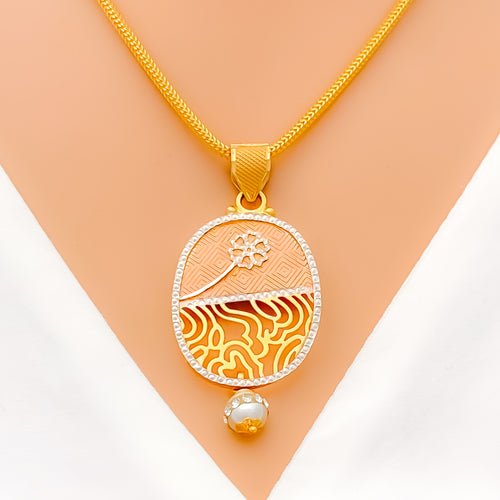 Rose 22k Gold Pendant Set with Pearl Drop