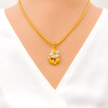 Graceful Satin Finish Flower Pendant Set