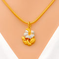 Graceful Satin Finish Flower Pendant Set