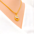 Graceful Satin Finish Flower Pendant Set