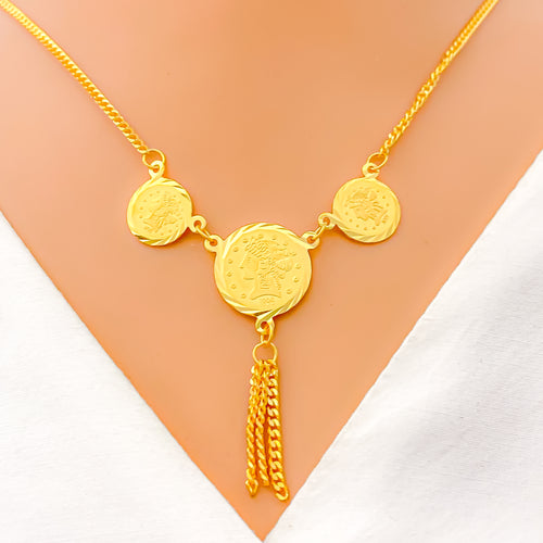 22k-gold-Attractive Triple Coin Necklace