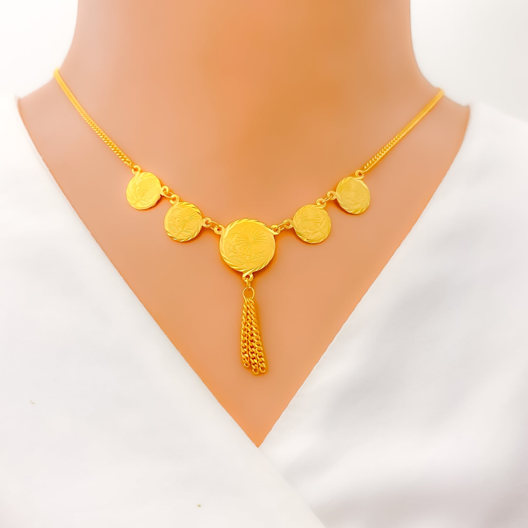 Matte Imitation Gold 3 Layered Lakshmi Coin Necklace - South India Jewels