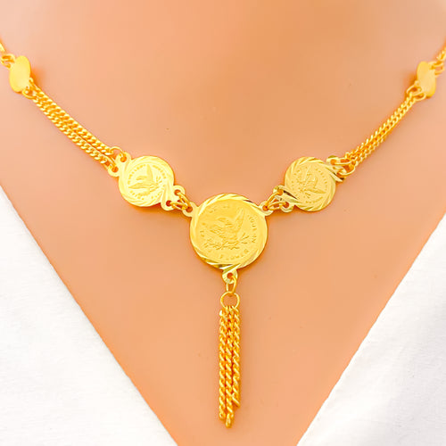 22k-gold-Dressy Double Chain Coin Necklace