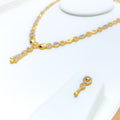 22k-gold-Fancy Sleek Dangling CZ Necklace Set