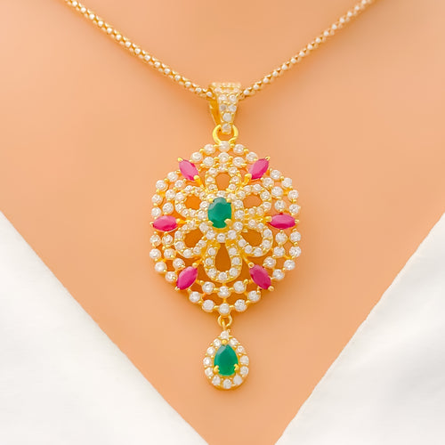 Vibrant Floral Layered CZ Pendant