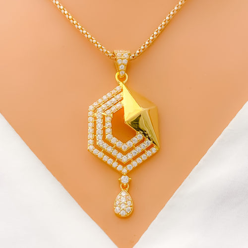 Ethereal Elevated Open Hexagon CZ 22k Gold Pendant