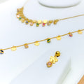 22k-gold-Vibrant Multi Color CZ Charm Necklace Set w/ Bracelet