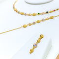 22k-gold-Unique Upscale Textured Colored CZ Necklace Set w/ Bracelet