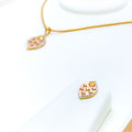 Fancy Dotted Rose Gold Leaf Pendant Set