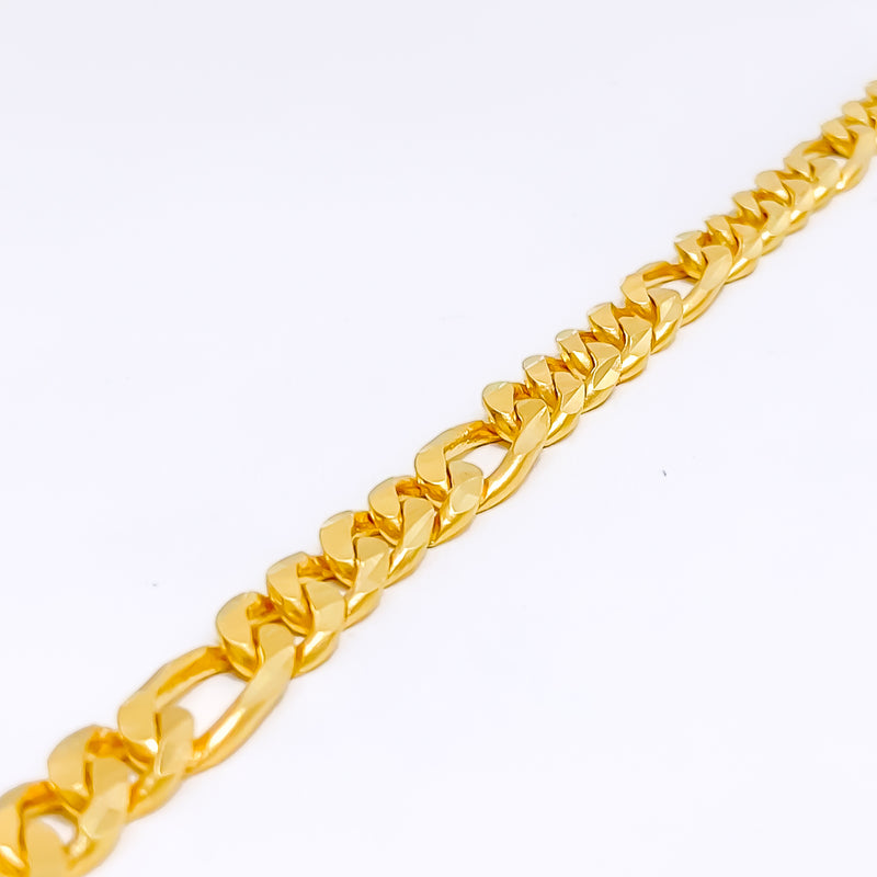 22k-gold-Smooth Finish Alternating Link Chain Men's Bracelet