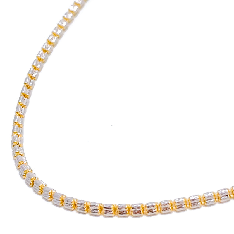 22k-gold-Fancy Reflective Dual-Tone Box Chain - 18"