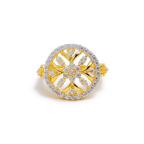 22k-gold-Attractive Round Floral CZ Ring 