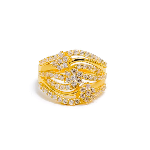 22k-gold-Timeless Wavy Cluster Flower CZ Ring 