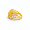 22k-gold-Elegant Striped Leaf CZ Ring 