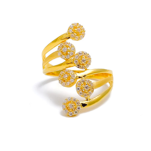 22k-gold-Elongated Overlapping Floral CZ Ring 