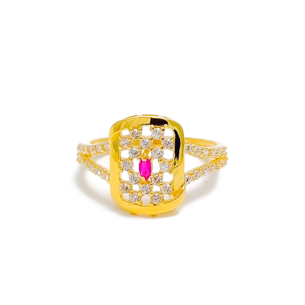 Vibrant Rectangular CZ 22k Gold Ring – Andaaz Jewelers