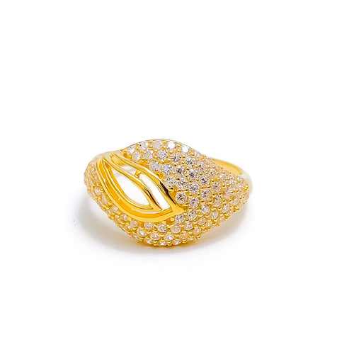 22k-gold-Elegant Open Leaf CZ Ring