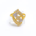 22k-gold-Shiny Leaf Accented Floral CZ Ring 