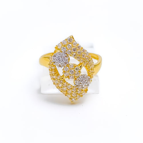 22k-gold-Shiny Leaf Accented Floral CZ Ring 