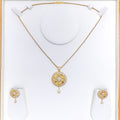 Dual Finish Floral CZ Pendant Set