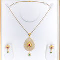 Radiant Elevated CZ Leaf 22k Gold  Pendant Set