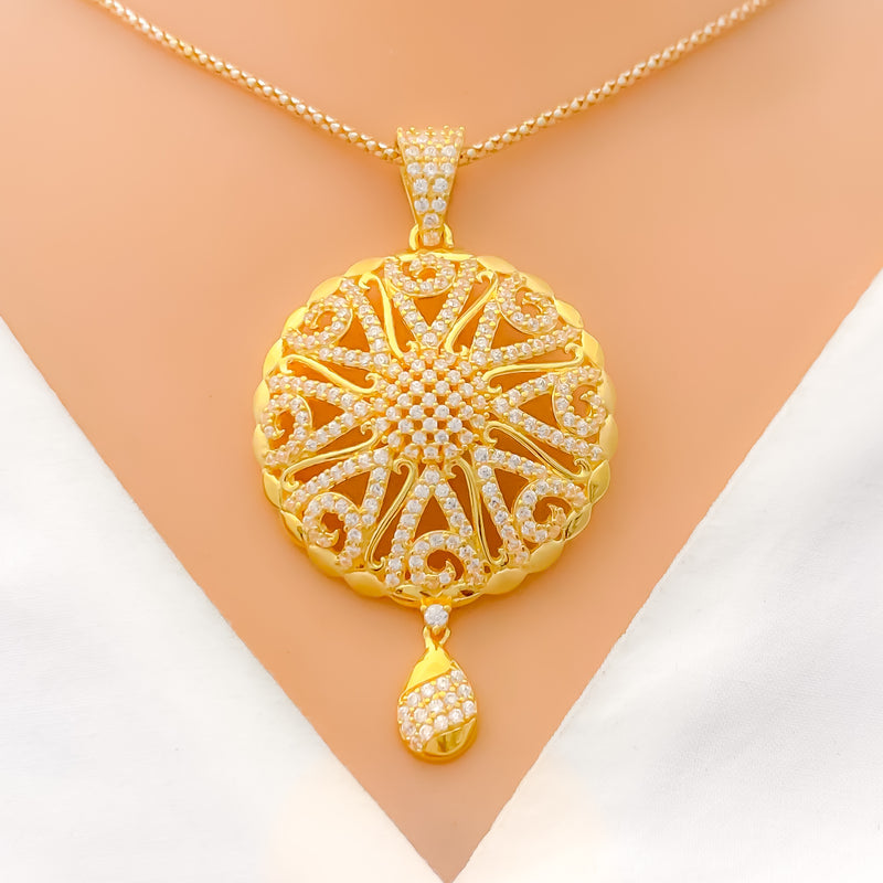 Tasteful CZ Dome 22k Gold Pendant Set