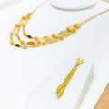 22k-gold-Reflective Leaf Triple Layer Necklace Set