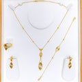 21k-gold-Dangling Leaf CZ Necklace Set w/ Bracelet & Ring 