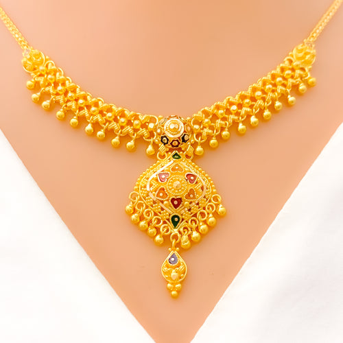 Traditional Flower Accented Necklace Set