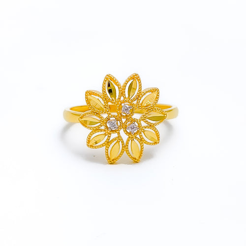 Decorative Sun Flower CZ Ring