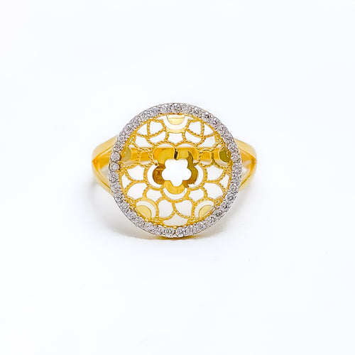 Radiant Round Jali CZ 22k Gold Ring