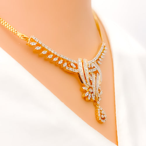 Sparkling Pear Drop Diamond + 18k Gold Necklace Set