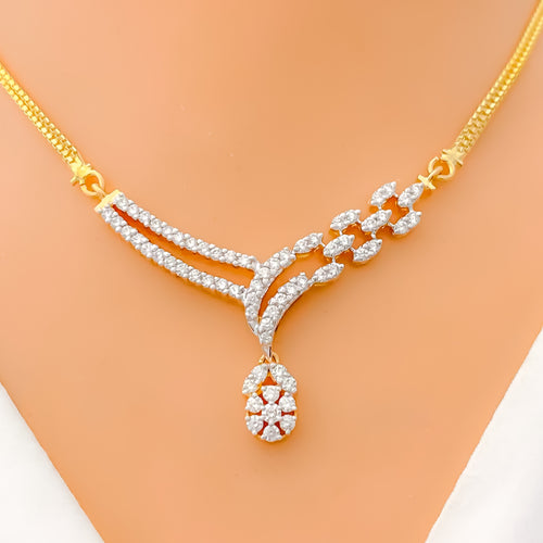 Delicate V-Shaped Diamond Necklace Set