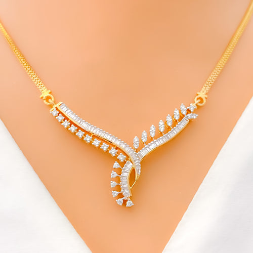 Classy Asymmetrical Diamond + 18k Gold Necklace Set