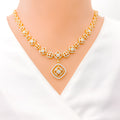 Opulent Open Square Floral Diamond Necklace Set