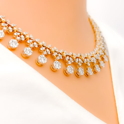 Classy Diamond Flower + 18k Gold Necklace Set