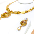 Paisley Accented Oxidized Floral 22k Gold Necklace Set