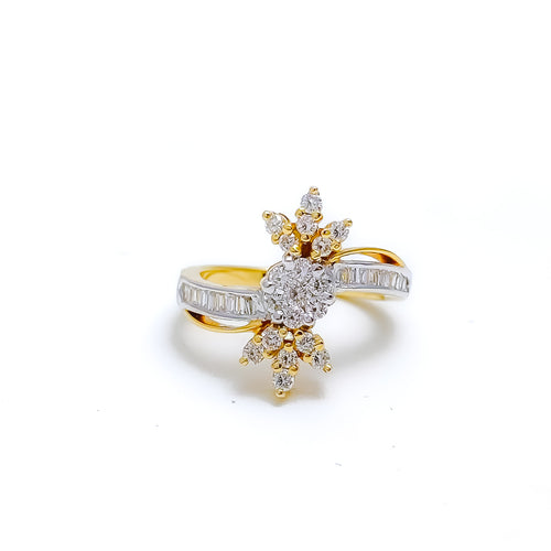 Two Tone Flower Diamond + 18k Gold Ring