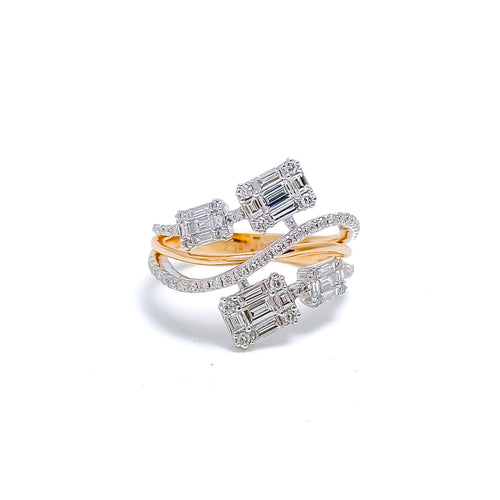 Flowy Diamond + 18k Gold Baguettes Ring