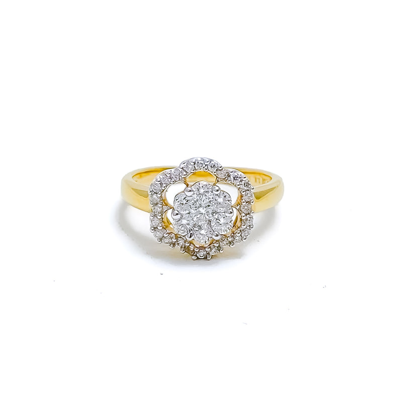 Glowing Open Flower Diamond + 18k Gold Ring